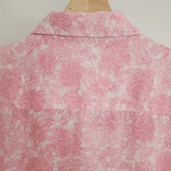 Vintage Polyester Shirt Women's L Pink Floral All Over Print - Picture 9 of 12